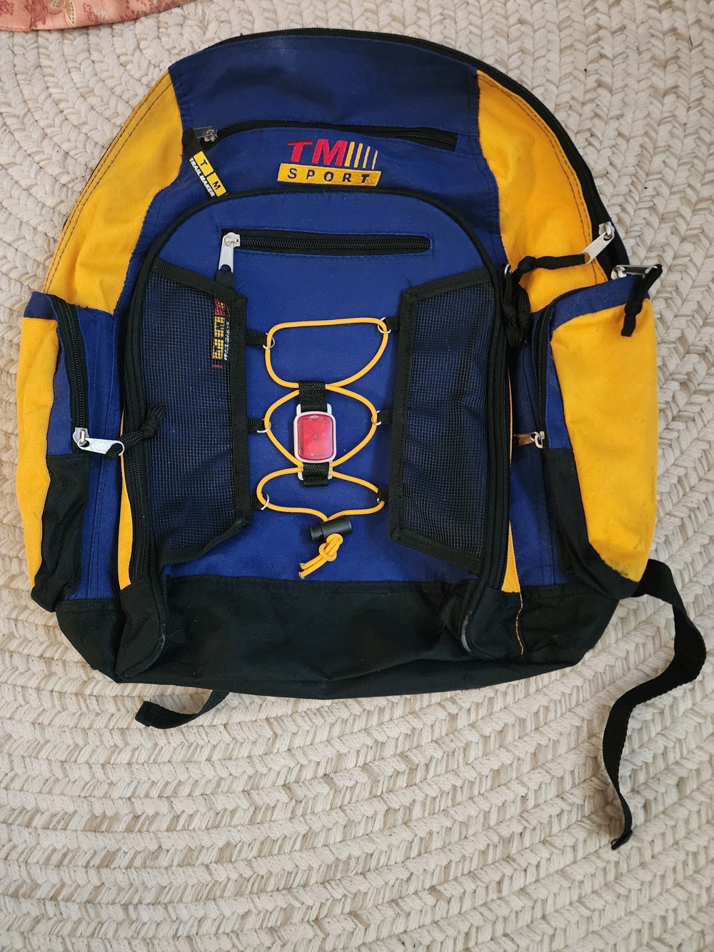 Y2k 90s TMS Blue and Yellow Colorblock Backpack Multiple Pockets